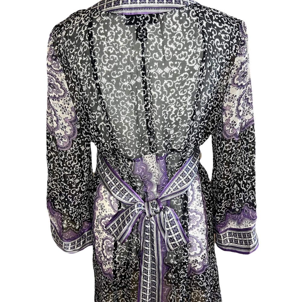 INC International Concepts  VNeck Long Sleeve Black Purple Sheer Silk Dress * 10 - Picture 4 of 15